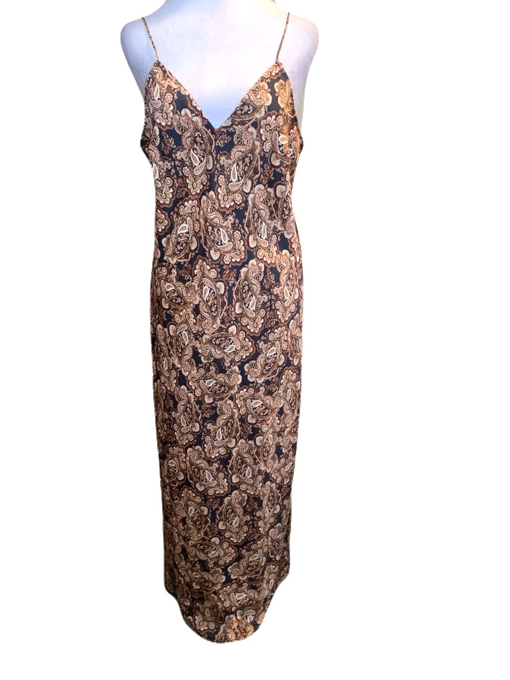 NWT Nili Lotan x Target Medium Brown Paisley Spaghetti Strap Slip Maxi Dress